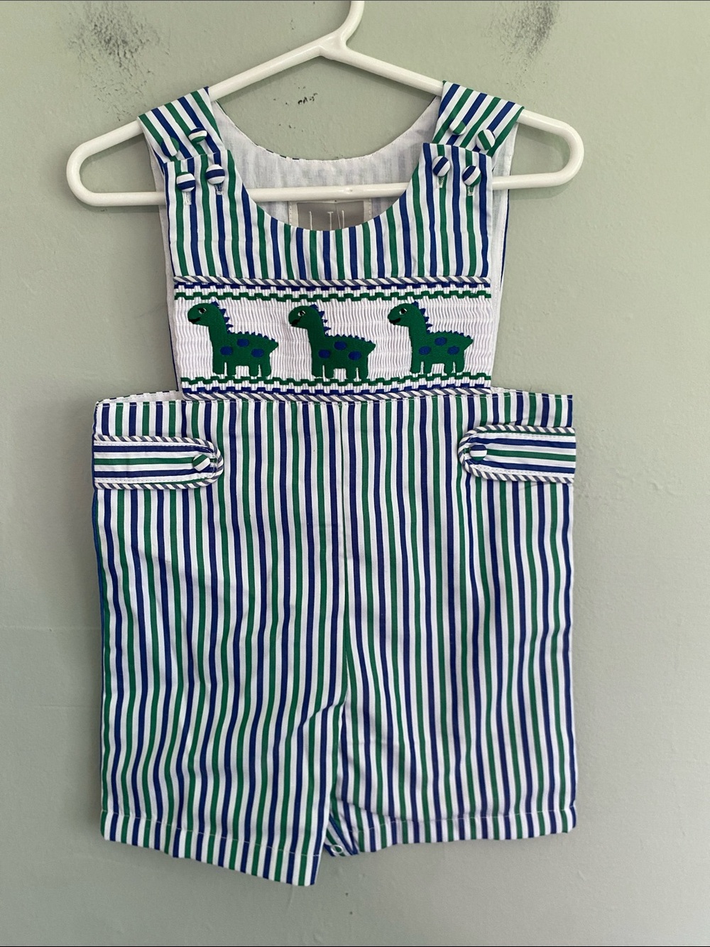 Lil Cactus Boy’s Striped Dinosaur Smocked Romper Size 12-18 Months NWT